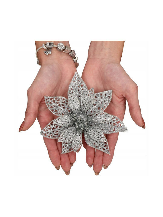 Hängendes Ornament Blume Kunststoff Silber 10cm Set 10Stück