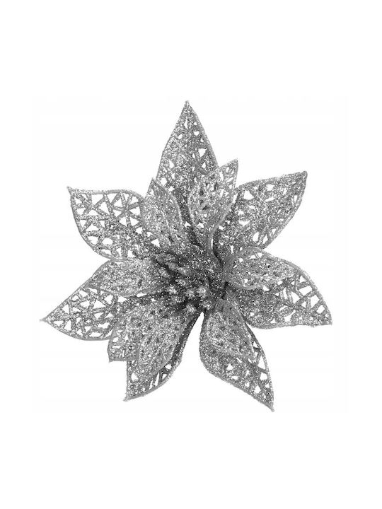 Hängendes Ornament Blume Kunststoff Silber 10cm Set 10Stück