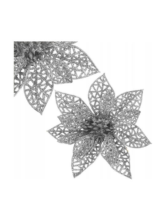 Hängendes Ornament Blume Kunststoff Silber 10cm Set 10Stück