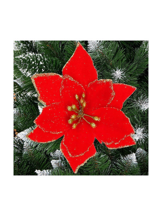 Set Flower Plastic Red Christmas Tree Ornaments 13x13cm 10 Pieces