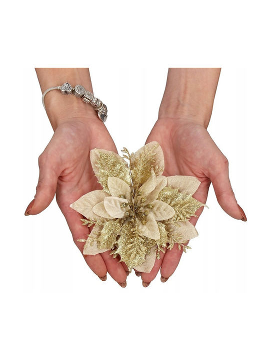 Hängendes Ornament Blume Kunststoff Gold mit Glitzer 13x13cm Set 10Stück