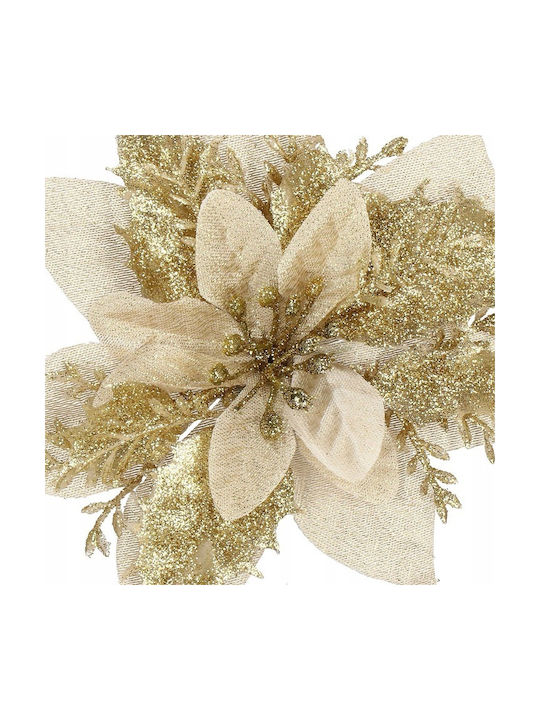 Hängendes Ornament Blume Kunststoff Gold mit Glitzer 13x13cm Set 10Stück