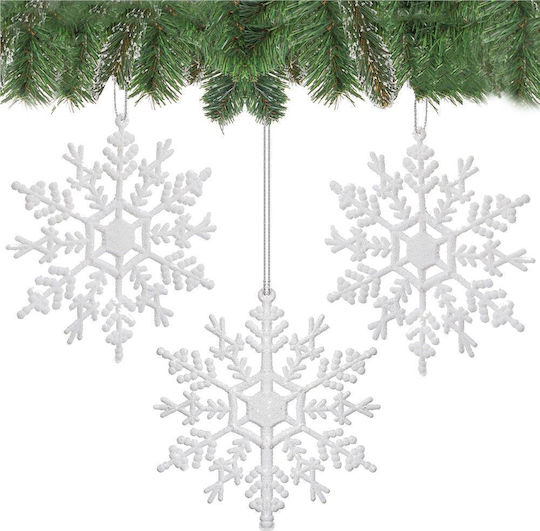 Ornament suspendat Fulgi de zăpadă Plastic Alb Set 3buc