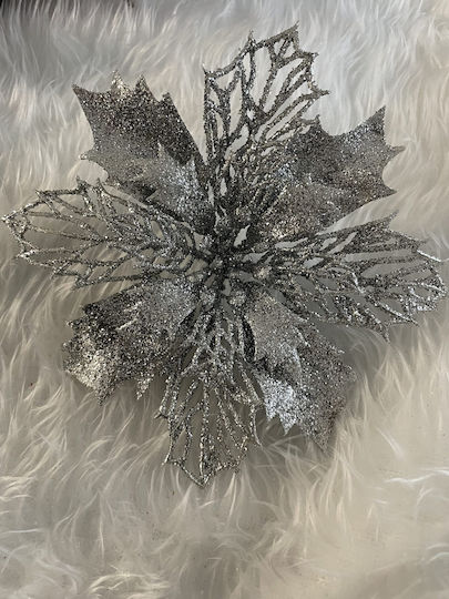 Hanging Ornament Flower Plastic Silver 16x14cm Set 10pcs