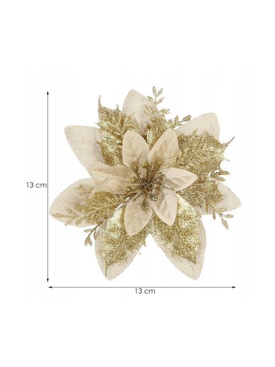 Hängendes Ornament Blume Kunststoff Gold mit Glitzer 13x13cm Set 10Stück