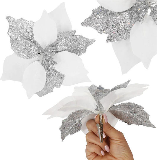 Hängendes Ornament Blume Kunststoff Weiß mit Glitzer Set 5Stück