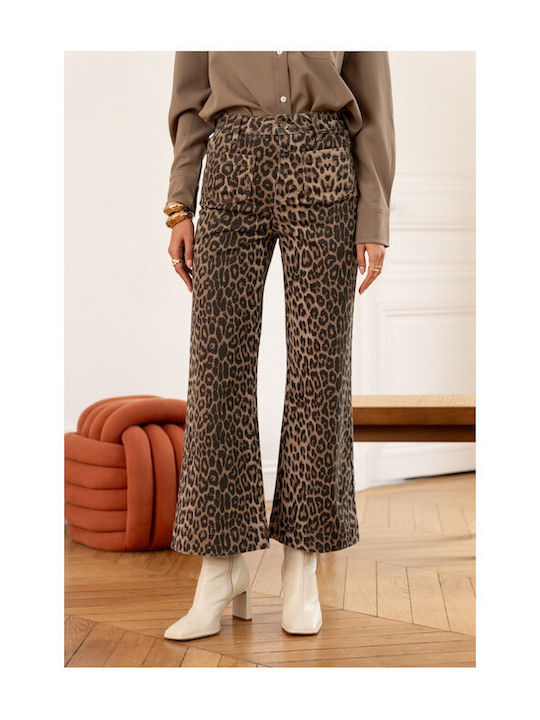 Oraije Paris Women's Jean Trousers in Wide Line Leopard