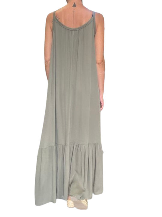 Peccato Maxi Dress with Ruffle Khaki