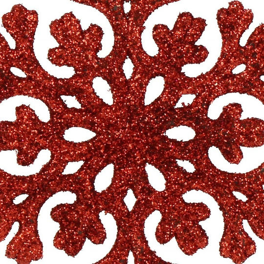 Hängendes Schneeflocke Ornament Kunststoff Rot mit Glitzer Set 8Stück