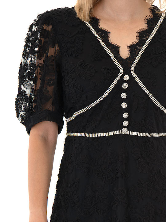 Sommer Midi Abendkleid mit Spitze Schwarz BKR-12309-Schwarz