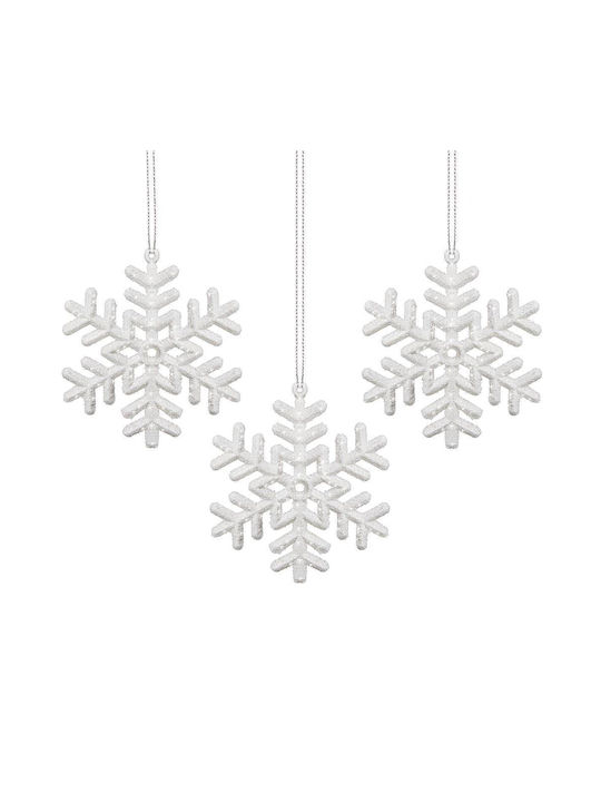 Ornament suspendat Fulgi de zăpadă Plastic Alb Set 3buc