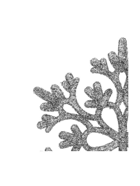 Hanging Snowflake Ornament Plastic Silver with Glitter 10cm Set 12pcs