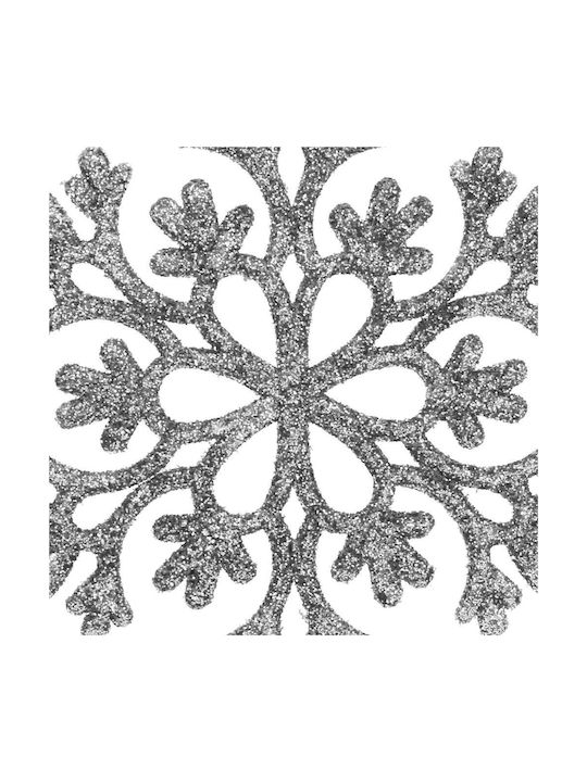 Hanging Snowflake Ornament Plastic Silver with Glitter 10cm Set 12pcs