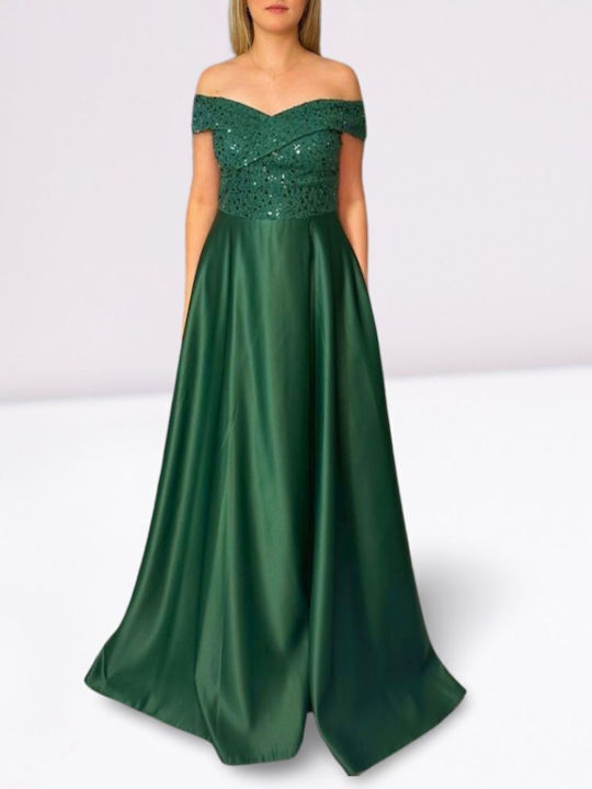 Velur Maxi Evening Dress Green