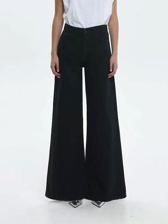 Sac & Co High Waist Women's Jean Trousers Flared Black