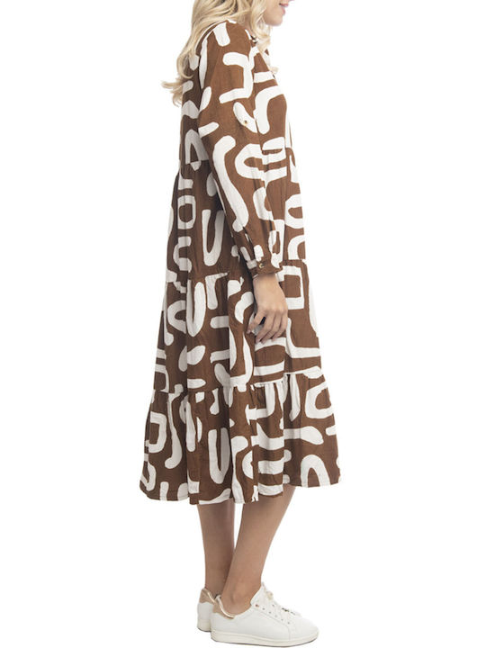 Orientique Midi Shirt Dress Dress Brown