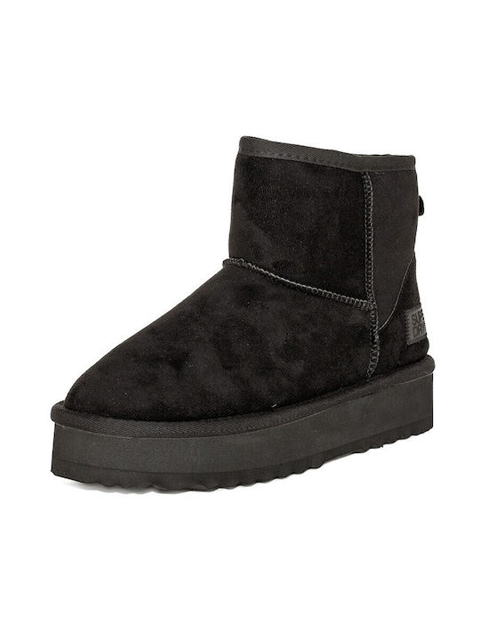 Superdry Suede Women's Ankle Boots with Fur Black