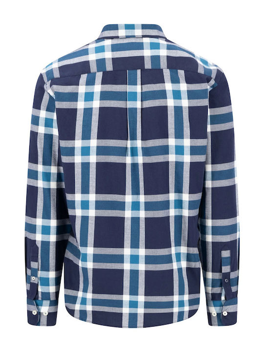 Fynch Hatton Men's Shirt Long Sleeve Cotton Checked Blue