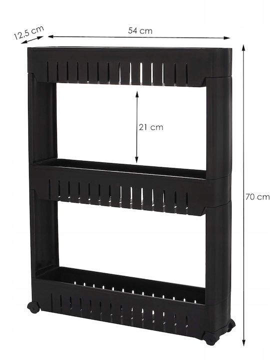 Troleu De Bucătărie Din Plastic Cu 3 Locuri Negru 54x12.5x70cm