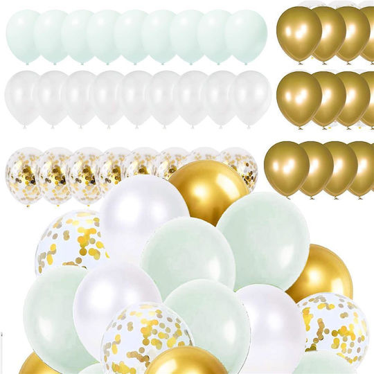 Komposition mit 50 Luftballons Latex Goldene 40cm white, gold, mint green