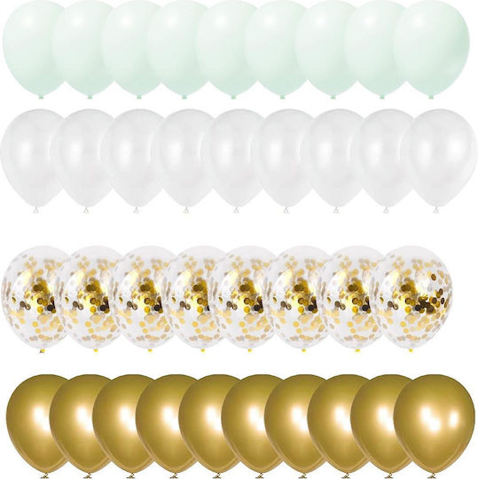 Komposition mit 50 Luftballons Latex Goldene 40cm white, gold, mint green