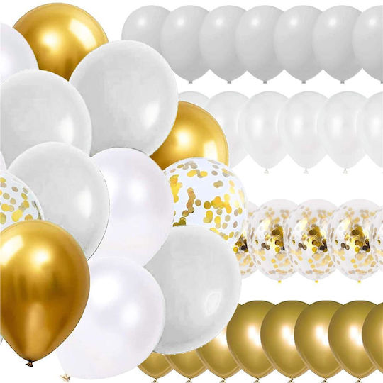 Σύνθεση με 50 Μπαλόνια Γενεθλίων white, gold, gray 40εκ.