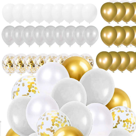 Σύνθεση με 50 Μπαλόνια Γενεθλίων white, gold, gray 40εκ.