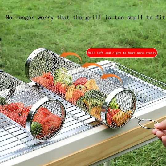 Cylindrical Barbecue Basket Zola Stainless Steel Very High Temperature Resistant 30x9.5 Cm Silver