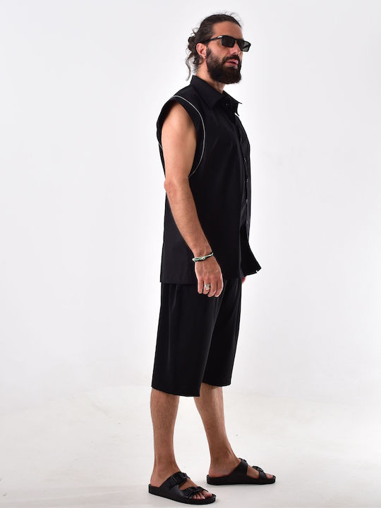 Men's Sleeveless Blouse with Zipper Black