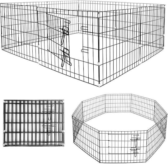 Gard pentru animale de companie din fier, formă configurabilă, ușă de acces, 3XL 155x155x61cm, negru