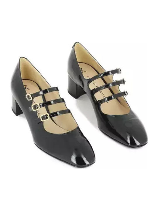 Leder Pumps mit Riemchen & flacher Absatz Schwarz