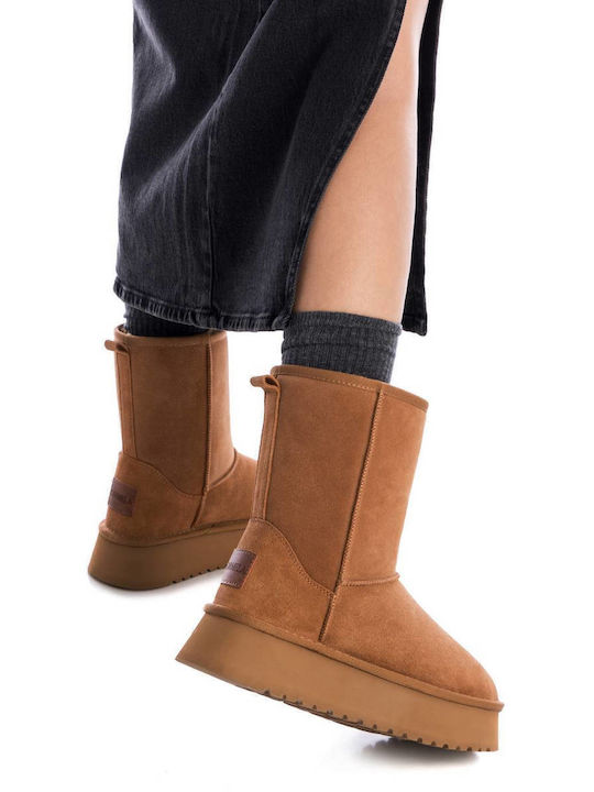 Leder Stiefeletten Damen mit Pelz Braun