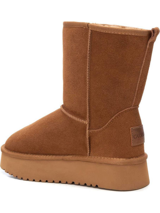 Leder Stiefeletten Damen mit Pelz Braun