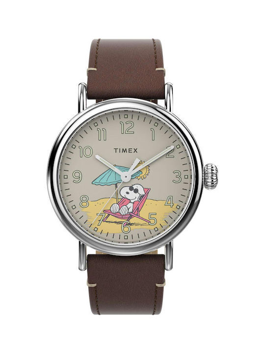 Timex Standard X Watch Battery with Brown Leather Strap