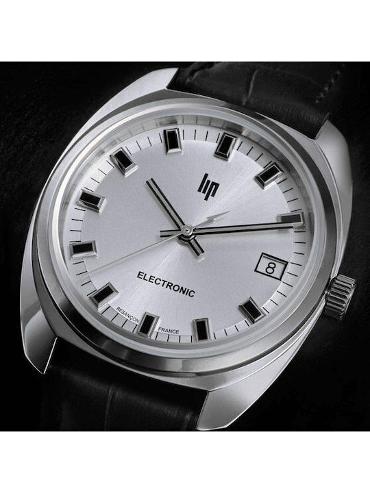 Lip Watches General De Gaulle Men's Watch Battery with Black Leather Strap