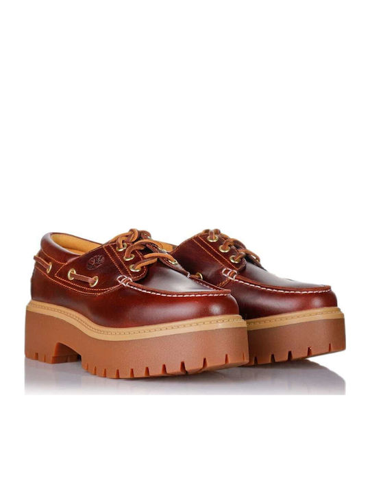 Leather Women's Boat Shoes in Burgundy Color