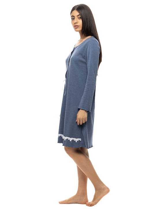 Zaboo Winter Satin Women's Nightdress Blue Raff