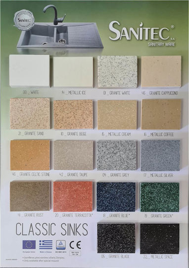 Sanitec Classic Ένθετος Νεροχύτης από Συνθετικό Γρανίτη Μ86xΠ50cm White