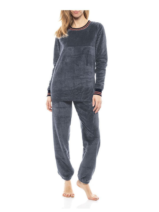 Pink Label Winter Damen Pyjama-Set Vlies Gray