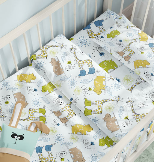 Cokitex Baby Sheets Set Crib Cotton Jungle Blue 125x175cm 3pcs