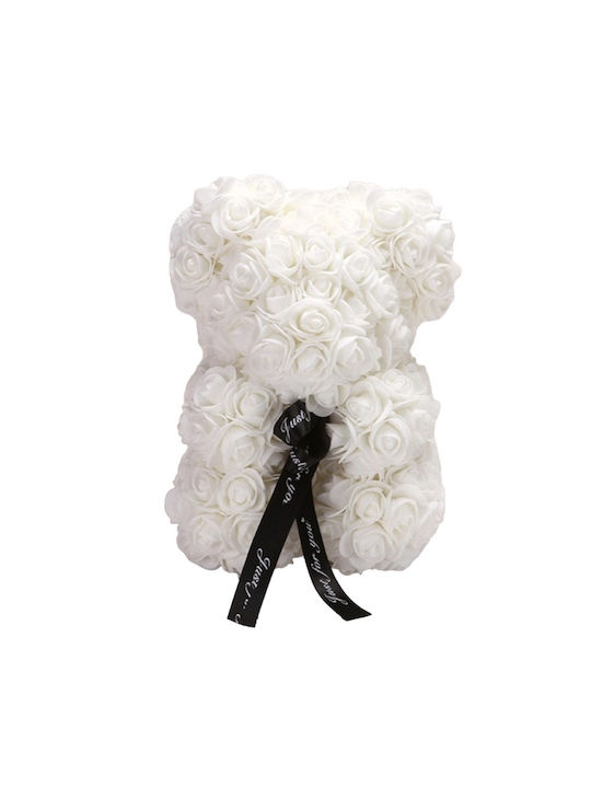 Ursuleț din Trandafiri Artificiali White 25cm în cutie Mohicans Black Line