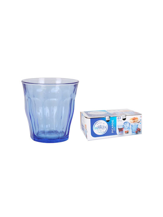 Duralex Picardie Set Gläser Wasser aus Glas in Blau Farbe 310ml 6Stück