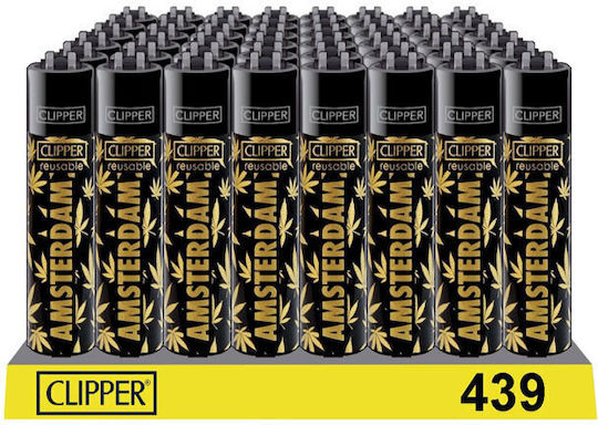 Clipper Amsterdam Gold Leaves Запалка с Пламък в Черен Цвят