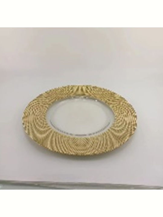 Iliadis Plate Shallow Glass Gold with Diameter 33cm