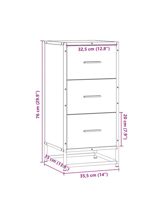 Office Storage Drawer Grey Sonoma L35.5xW35xH76cm