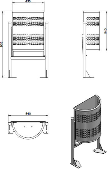 Gray 30L Half-round Wall-mounted Urban Street Waste Bin
