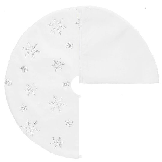Weihnachtsbaumrock aus Polyester ''Schneeflocken'' Weiß mit Pelztextur Ψάθινη Φ90εκ.