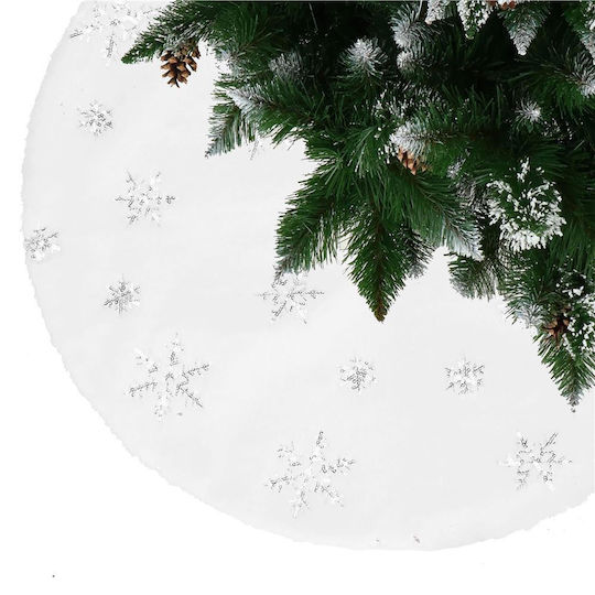 Weihnachtsbaumrock aus Polyester ''Schneeflocken'' Weiß mit Pelztextur Ψάθινη Φ90εκ.
