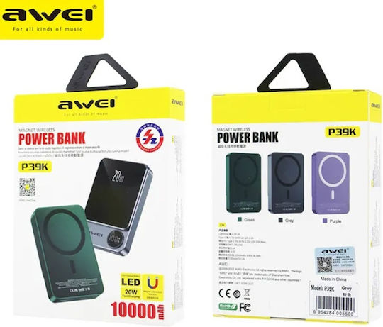 Awei P39K MagSafe Power Bank 10000mAh 15W cu Port USB-C Livrarea energiei Gri