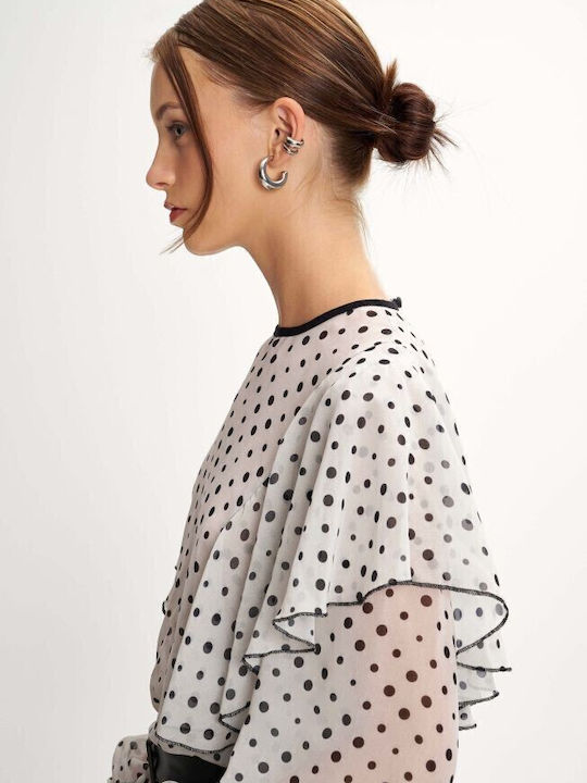 Damen Bluse Polka Dot Off White